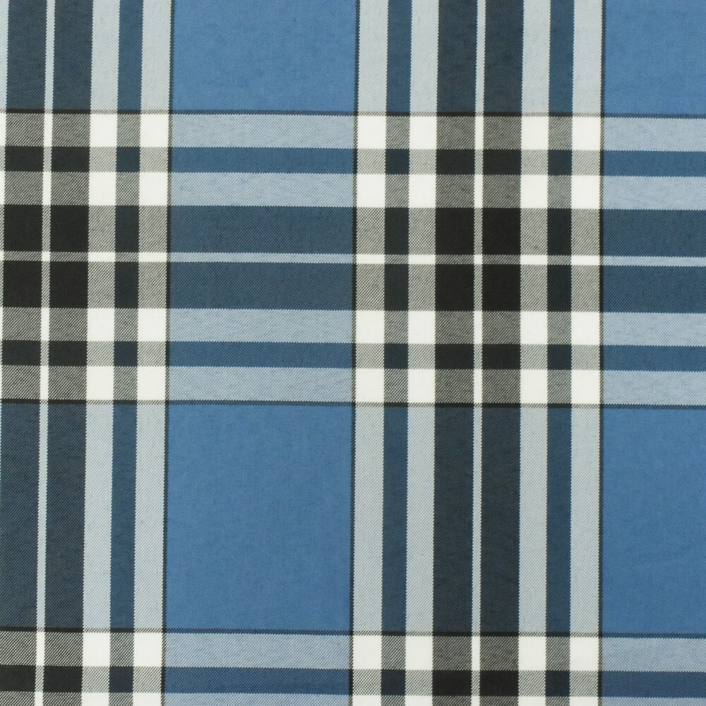 Student Blue-Black-White Plaid Poly Madras Woven Fabric By the Yard