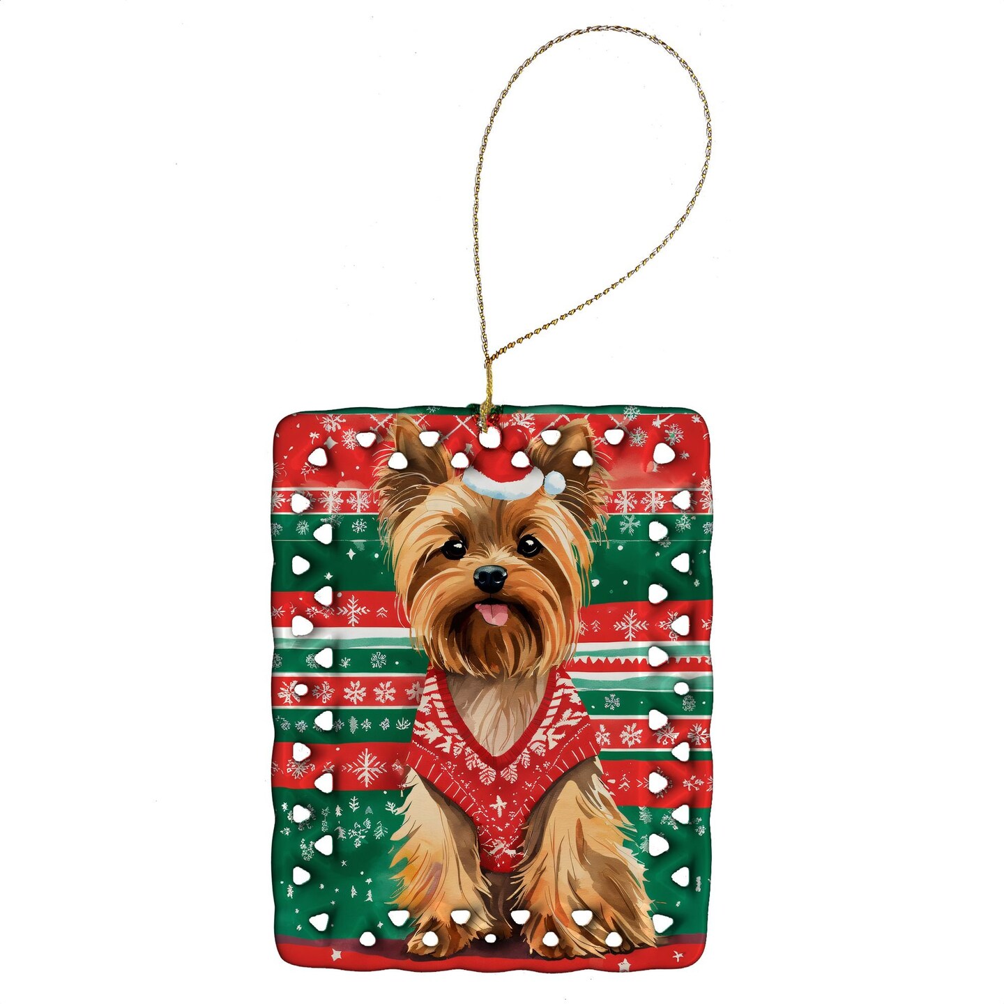 Edge Collections - 2.80" X 0.15" - Multicolor - Yorkshire Terrier (Yorkie) Christmas Figurine - 1 Piece