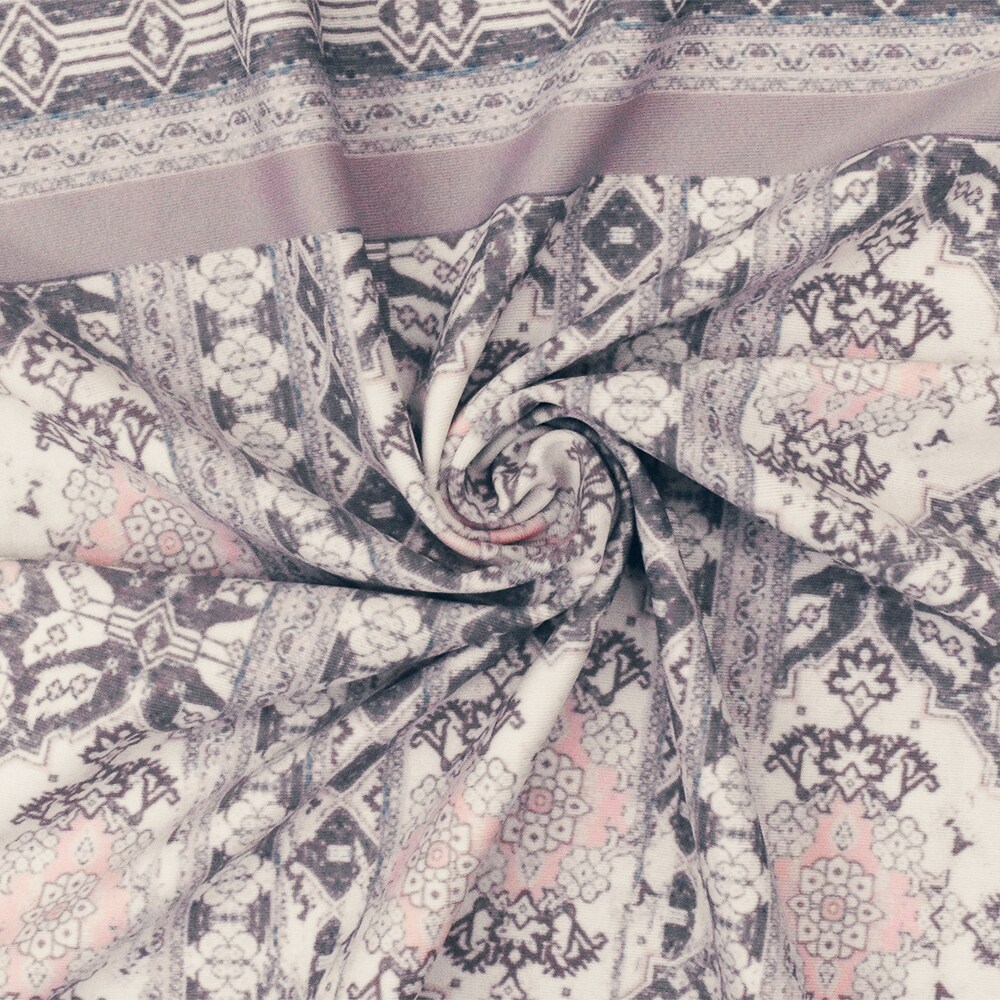 Ivory-Mauve-Multi Moroccan Printed Stretch poly Tricot Knit Swimwear Fabric By the Yard