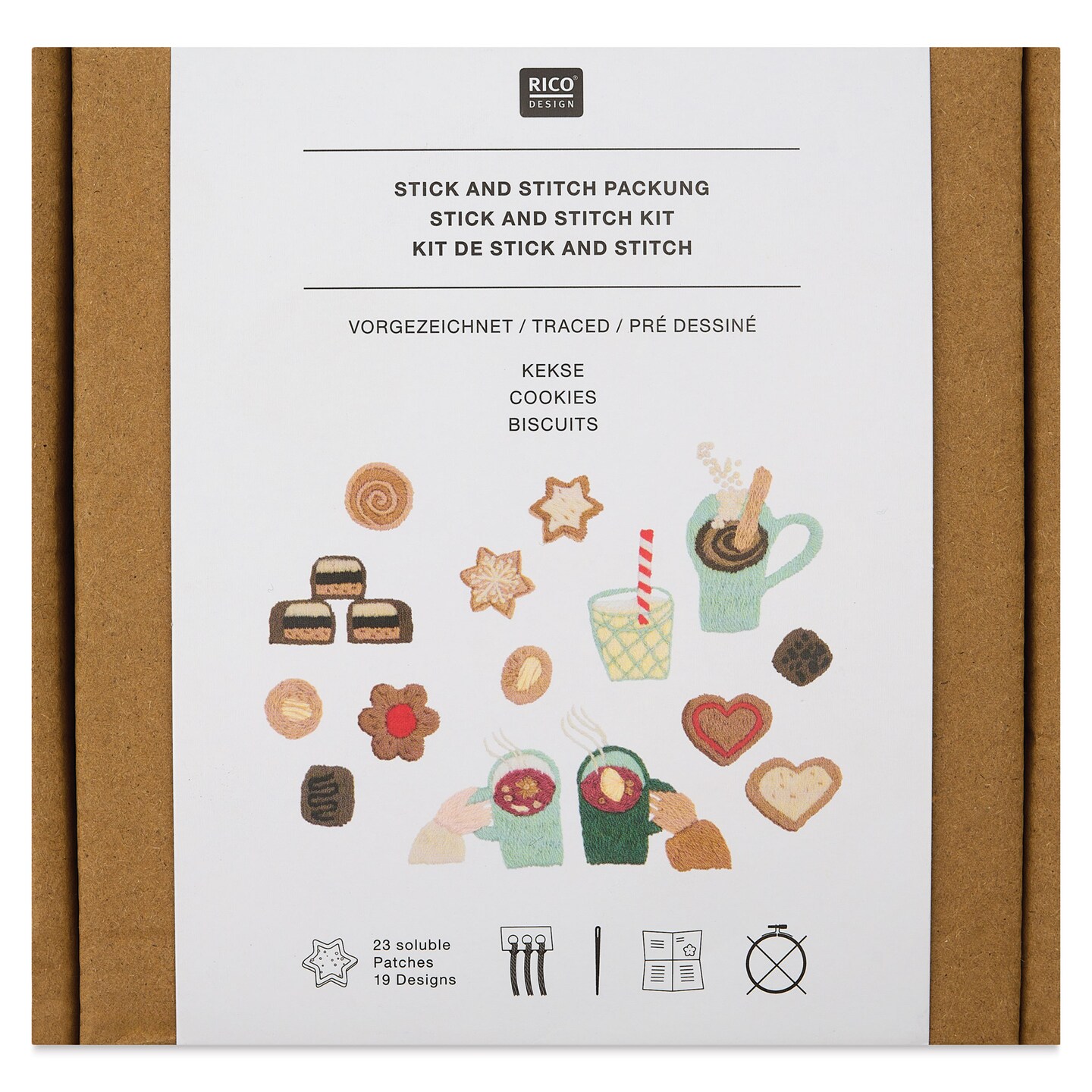 Rico Design Stick and Stitch Embroidery Kit - Pkg of 23, Christmas Cookies