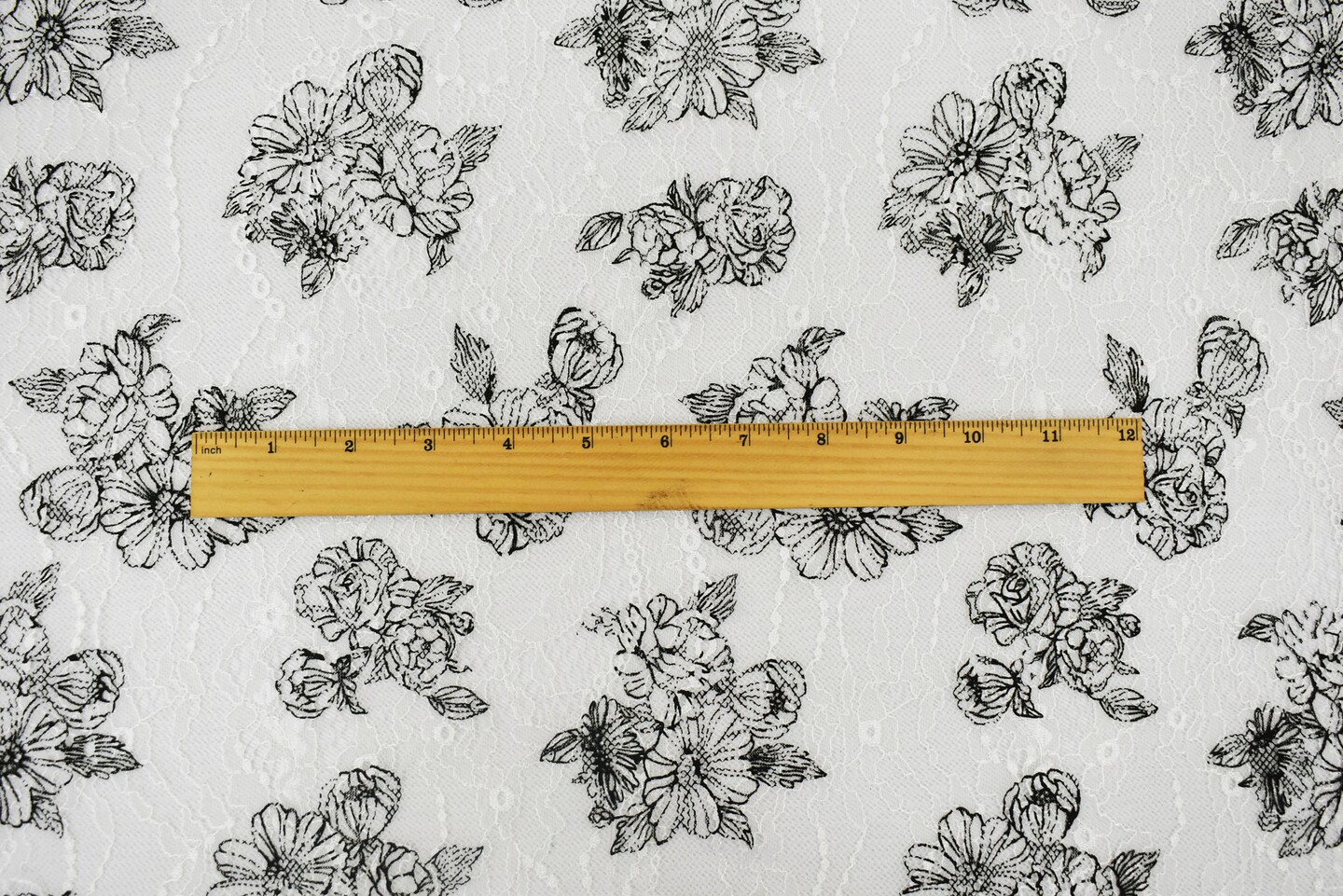 White-Black Nylon Floral Printed Lace Mesh Knit Fabric By the Yard