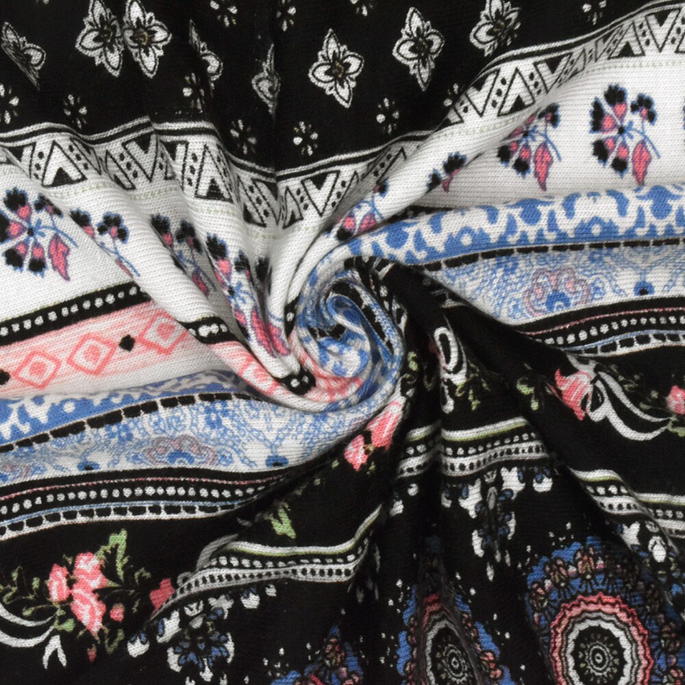 Black-White-Multi Moroccan Stripe Printed Stretch Rayon Jersey Knit Fabric By the Yard