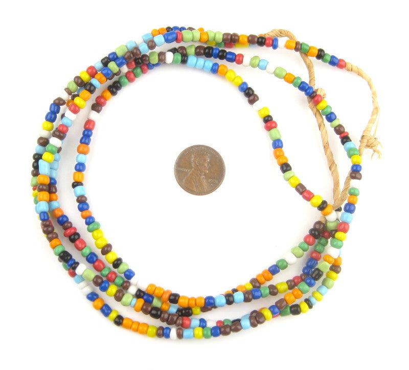 The Bead Chest Atuanya Rainbow Beads 2 strands 4mm Ghana African Multicolor Seed Glass 24 Inch Strand Handmade