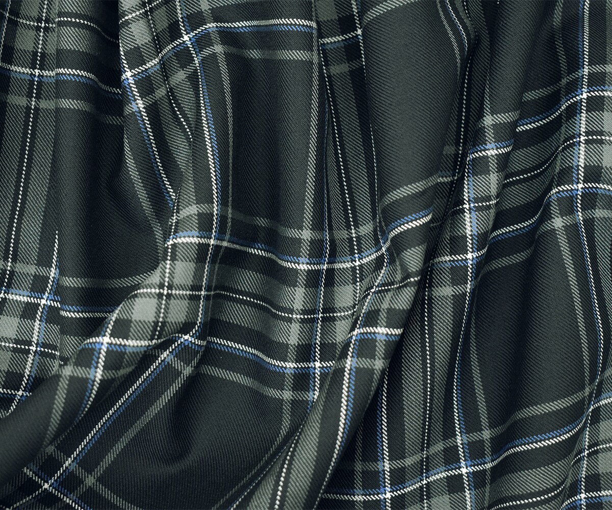 Gray-Blue-Multi Wool Polyester Plaid Twill Suiting Woven Fabric By the Yard