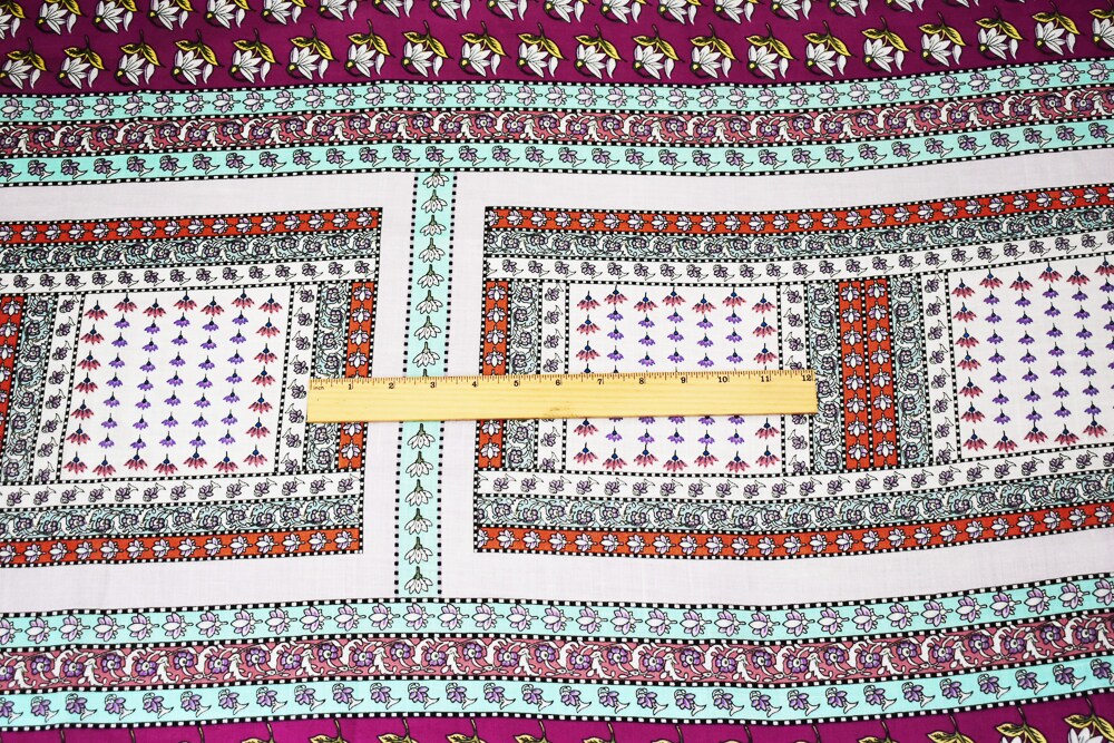 Fuchsia Pink-Multi Floral Bandana Pattern Printed Linen Woven Fabric By the Yard