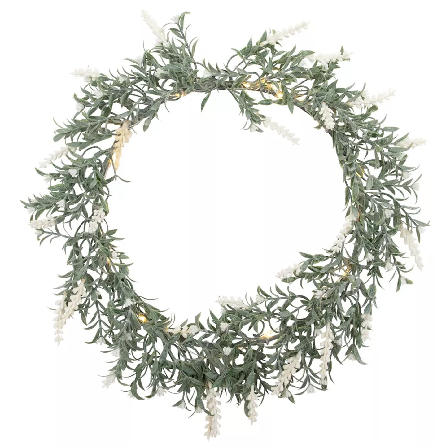 16-Inch Pre-Lit White and Lavender Spring Wreath Battery Operated with Clear LED Lights