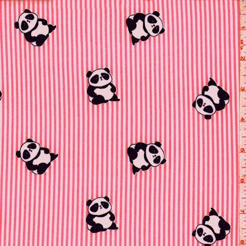 Pink Panda Stripe Double Brushed Jersey Knit Fabric By the Yard