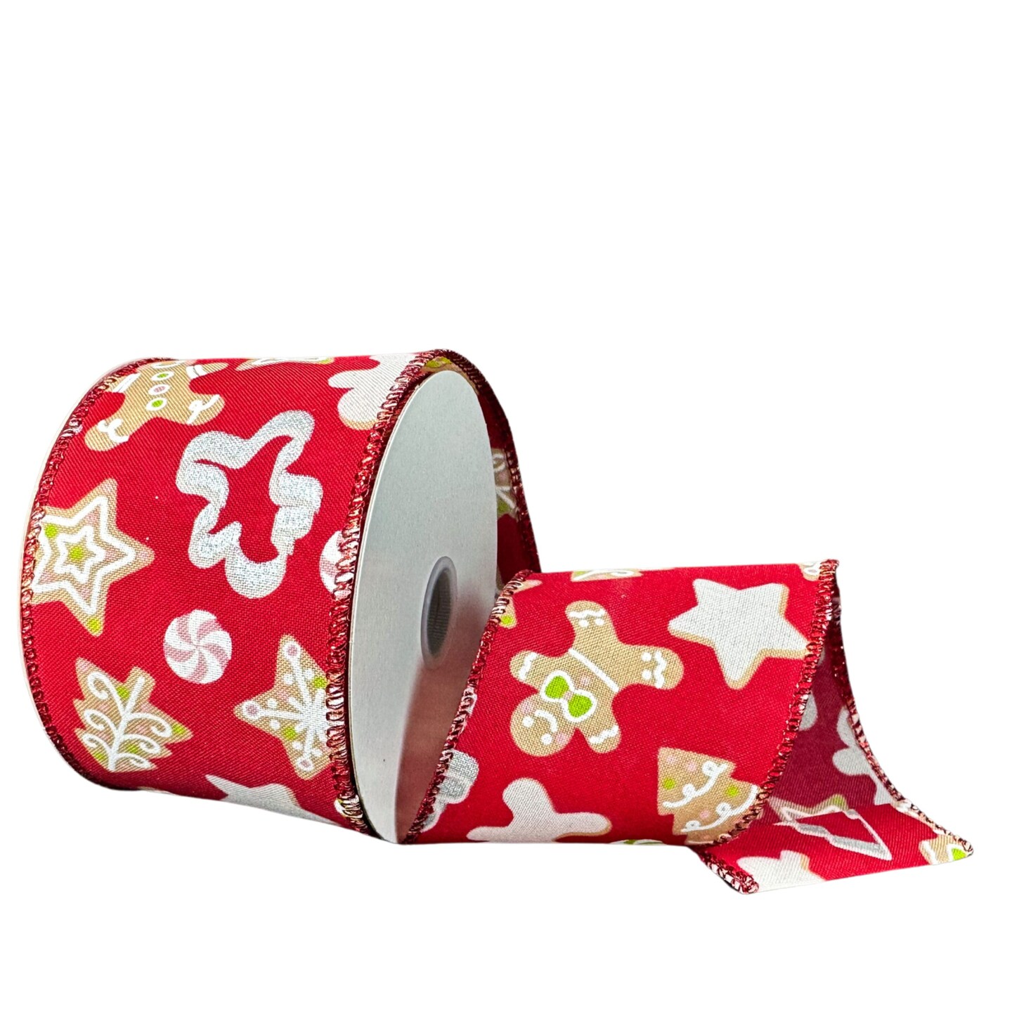 2.5&#x22; Gingerbread Cookie Cutout Ribbon: Red (10 Yards)