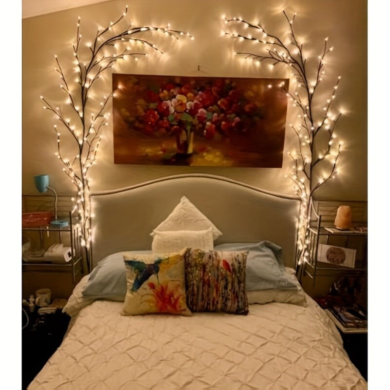 8-Branch Flexible Rattan Wall Light - 96 LED USB-Powered Ambiance 2 PCK