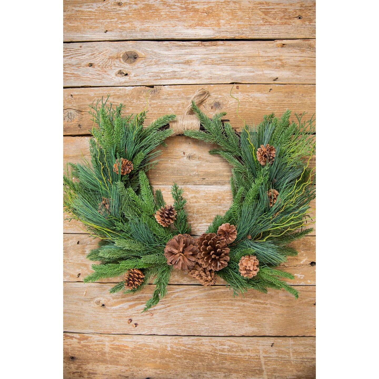 26” Mixed Greens Pine Cones Swag Wreath Rustic & Festive Holiday Decoration