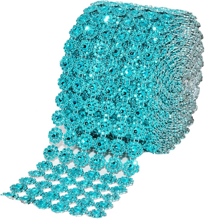 4&#x22; x 10 yards 30FT Turquoise Flower Mesh Wrap