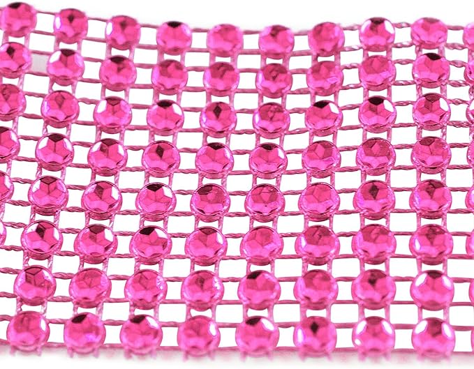 1.5" x 10 Yards Fuchsia Diamond Mesh Ribbon 5 Rolls of Rhinestone Bling Ribbon