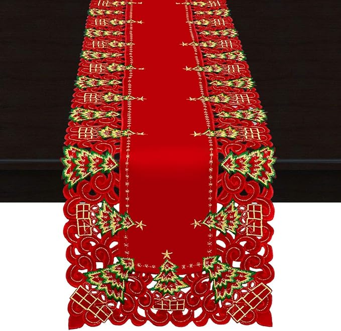 Holly Tree Table Runner, Dresser Scarf, Rectangular 16 x 54 Inch