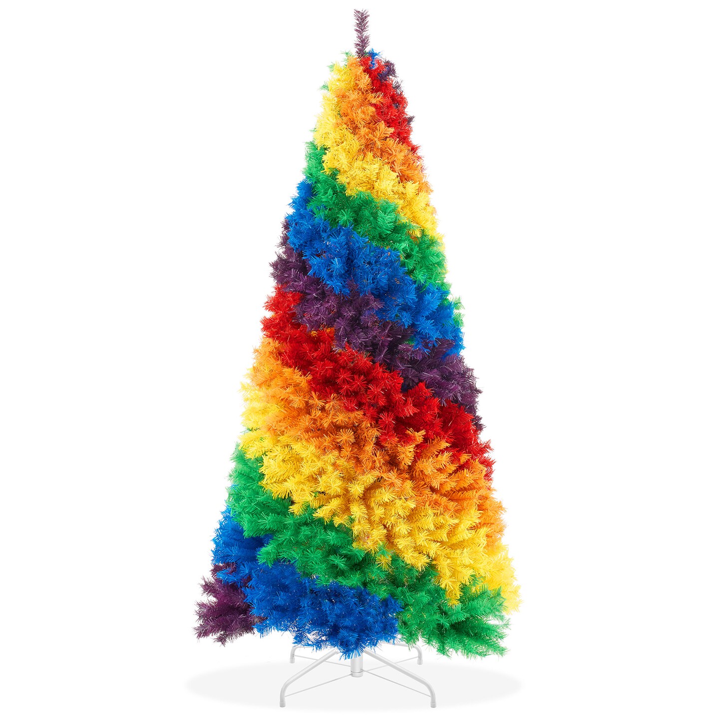 Casafield 7FT Artificial Colorful Rainbow Christmas Tree, Full Fir Holiday Decoration with 1,213 Branch Tips and Sturdy Metal Stand