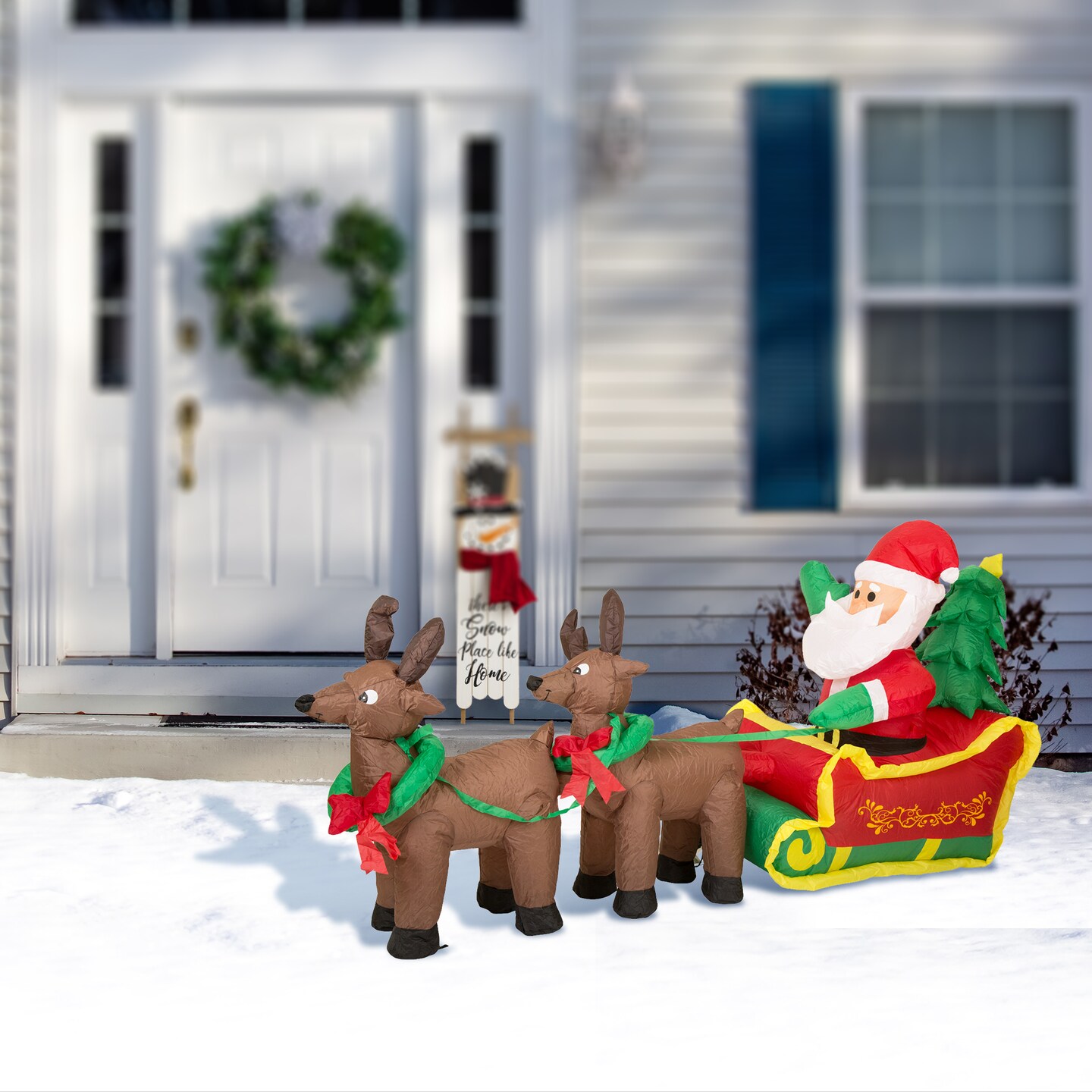 7FT Lighted Inflatable Santa Sleigh Decor