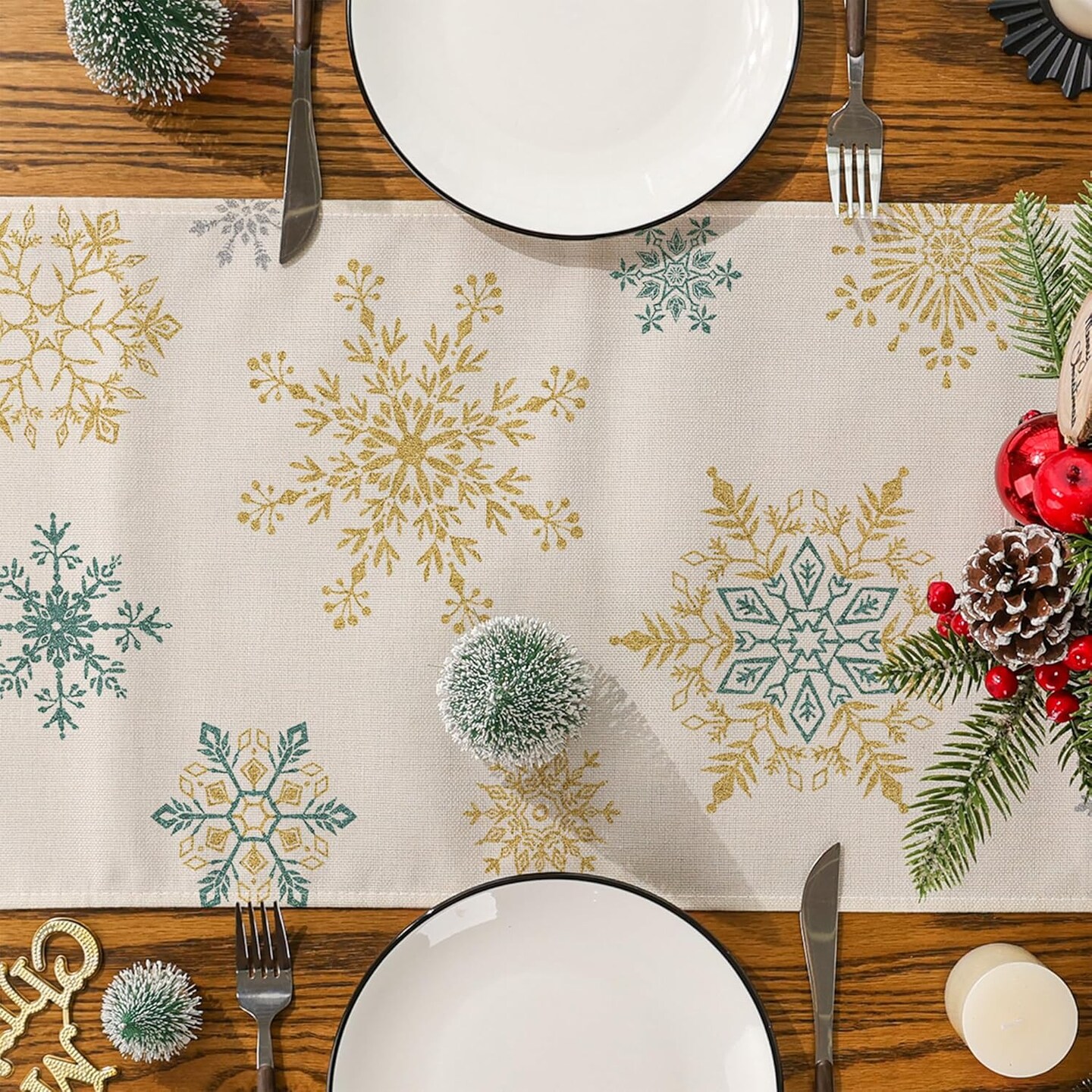 Christmas Table Runner, Christmas Decorations Snowflake Christmas Runner for Table