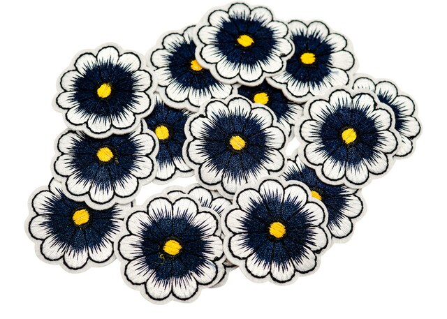 1 1/2&#x22; Navy Blue Daisy Flower Embroidery Iron On Heat Transfer Patch Pack of 72