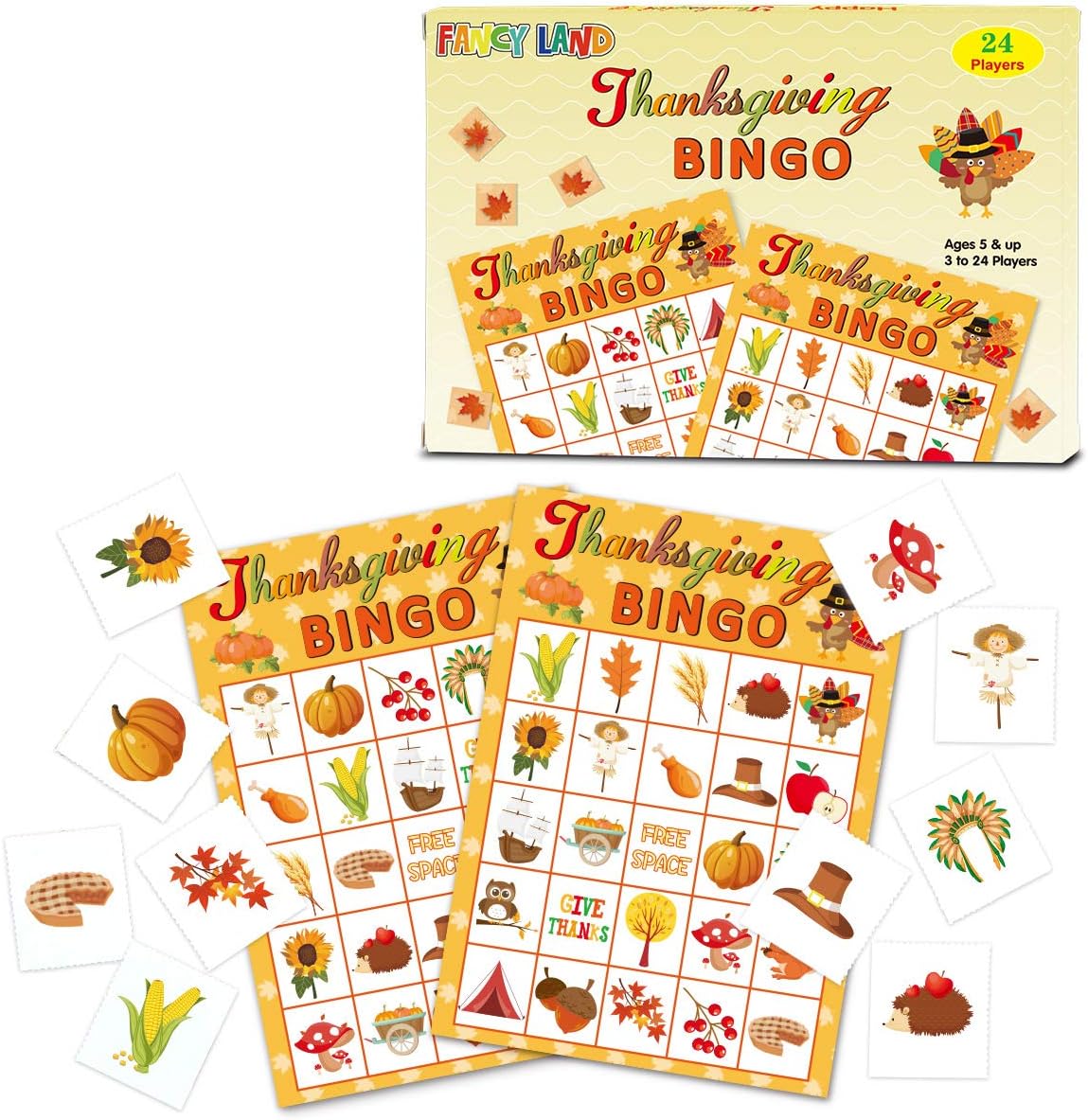 Thanksgiving Bingo Game 24 Players for Kids Holiday Party Craft Supplies