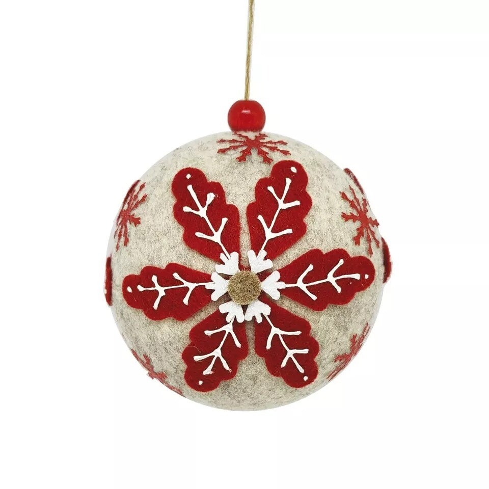 Red Felt Christmas Tree Ornament, Holiday Bauble Handmade