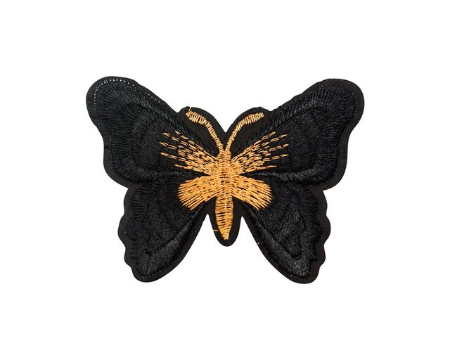 3"x 2 1/4" Black / Gold Embroidery Heat Transfer Iron On Butterfly Patch Pack of 72