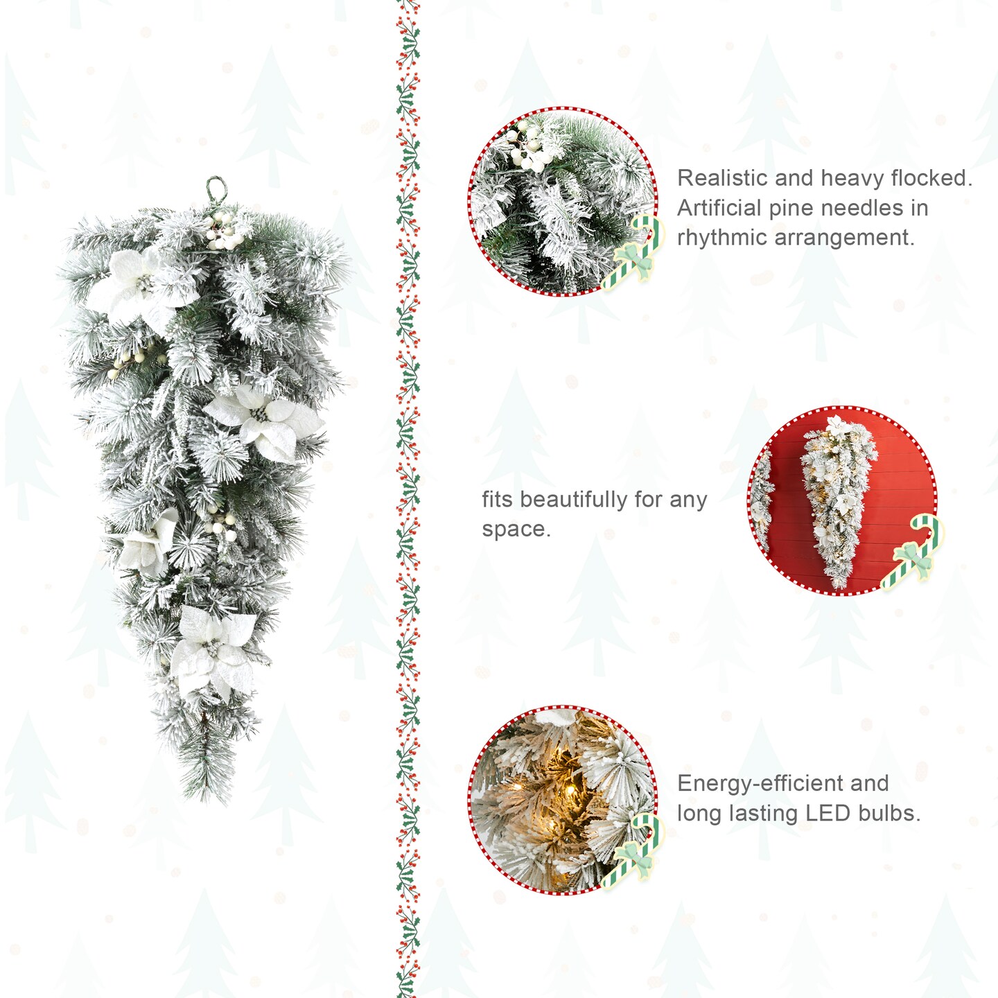 Set of 2/4 Pre-Lit Greenery Christmas Teardrop Swag with 50 Lights and Timer