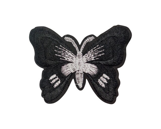 3"x 2 1/4" Black / Silver Embroidery Heat Transfer Iron On Butterfly Patch Pack of 72