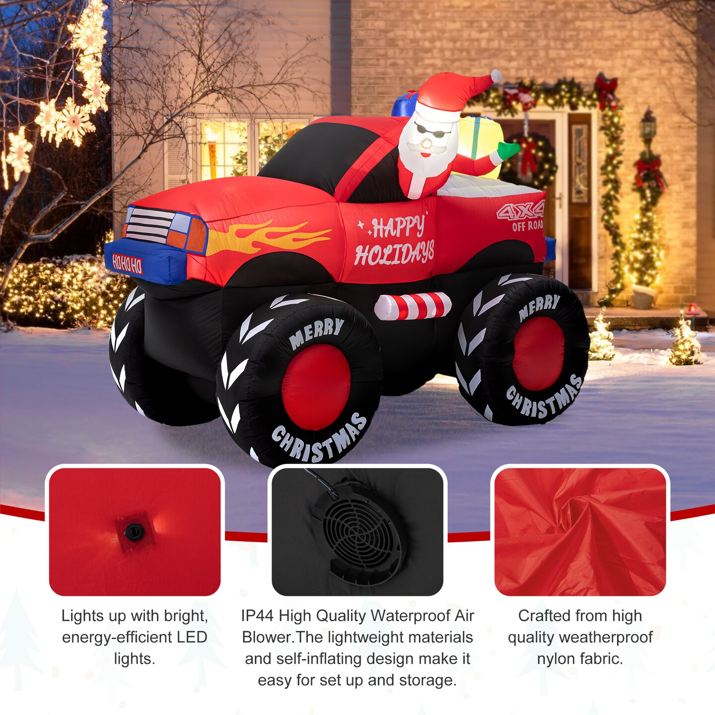 7FT Lighted Santa Claus On Pick Up Off-road Vehicle Inflatable Decor