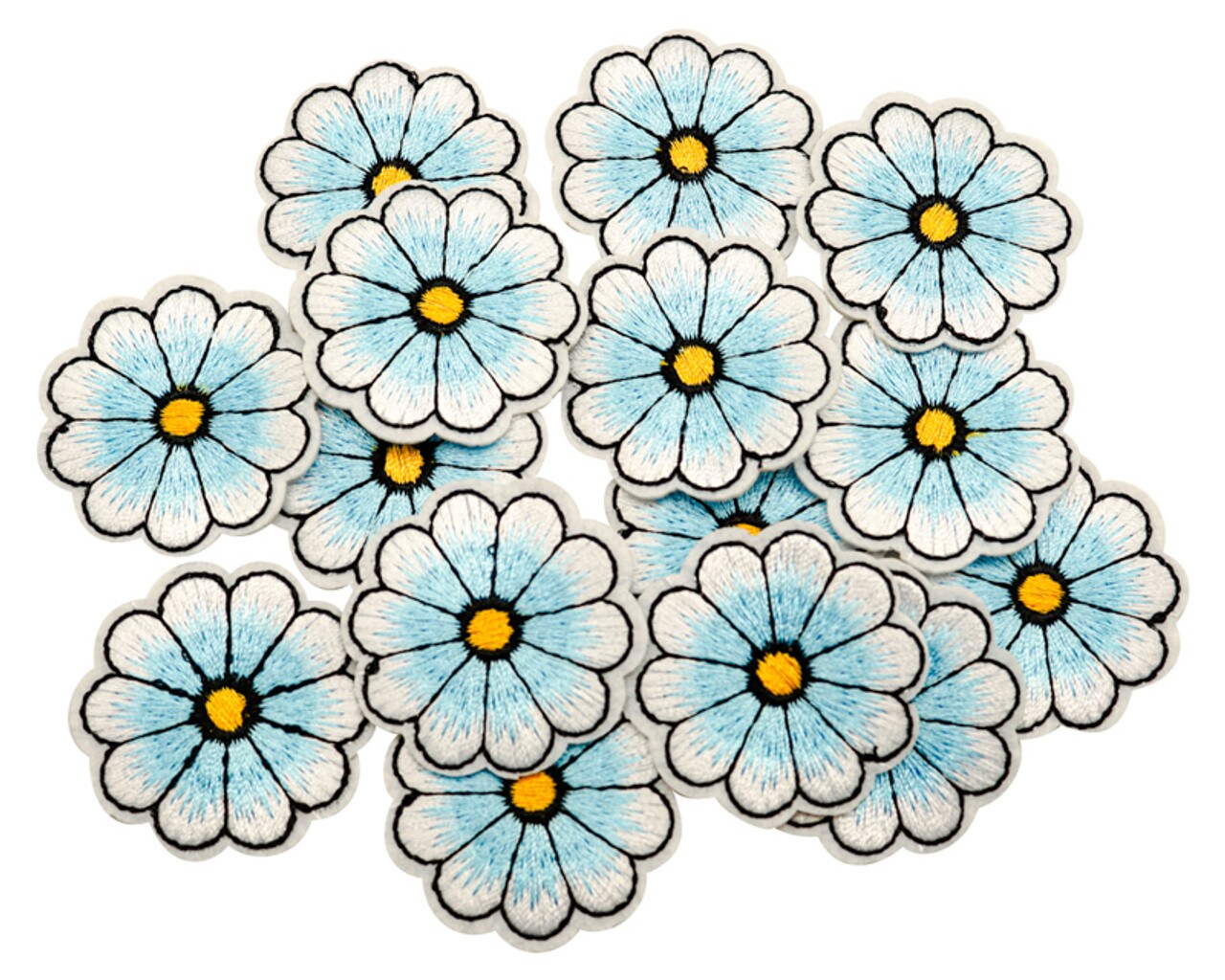 1 1/2" Blue Daisy Flower Embroidery Iron On Heat Transfer Patch Pack of 72