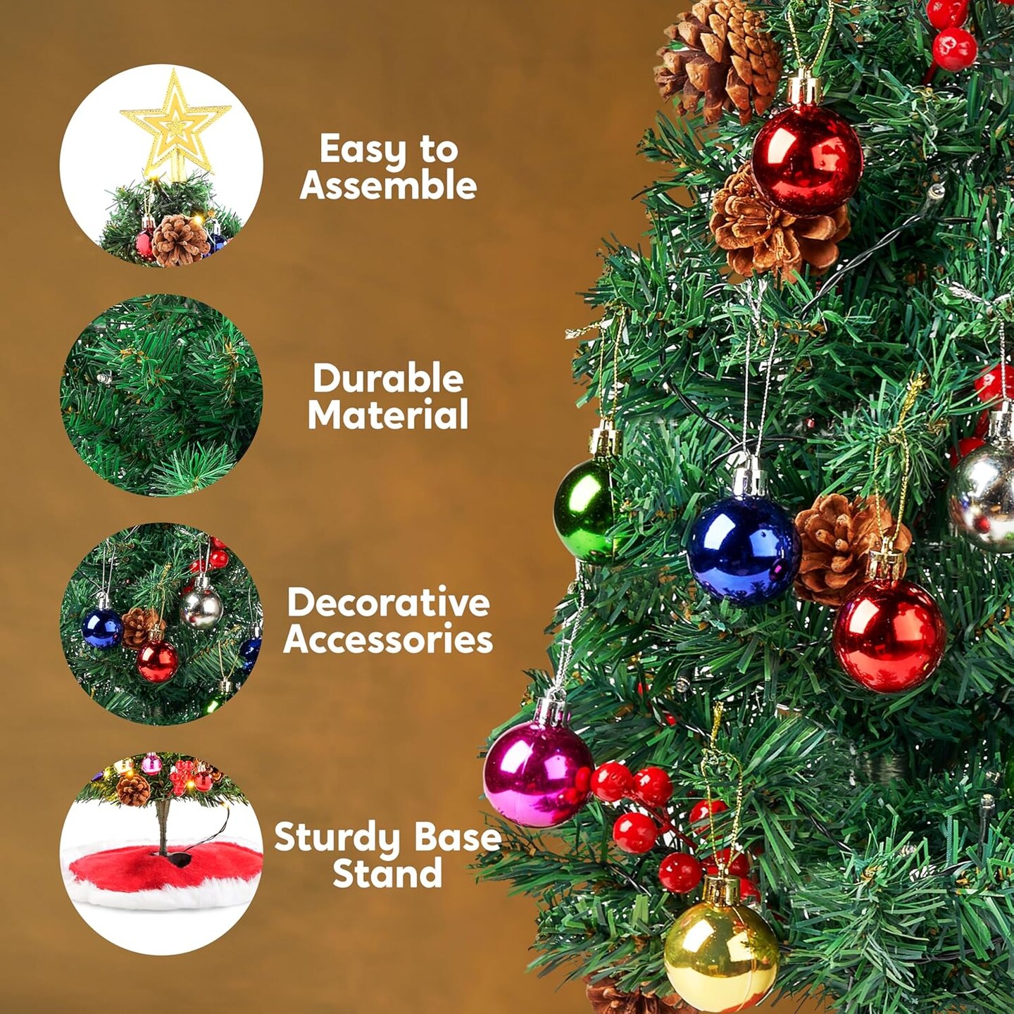 24&#x22; Prelit Tabletop Christmas Tree with Tree Skirt and Decoration Kits, 50-Count Lights pre-Lighted Artificial Mini Christmas Tree for Christmas Tabletop d&#xE9;cor