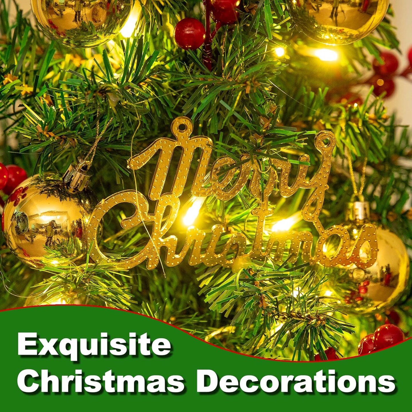 Small Mini Christmas Tree 22 Inch with Light,Tabletop Miniature Pine Christmas Tree with Hanging Ornaments, Battery Operated Artificial Xmas Tree, Best DIY Christmas Holiday Party Decorations