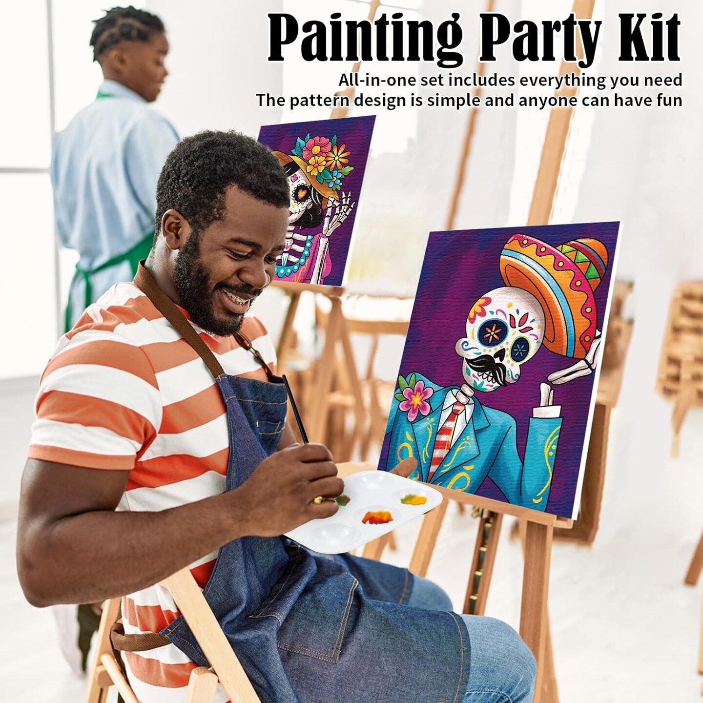 2 Pack Sip and Paint Kit for Adults Pre Drawn Canvas(Skeleton)