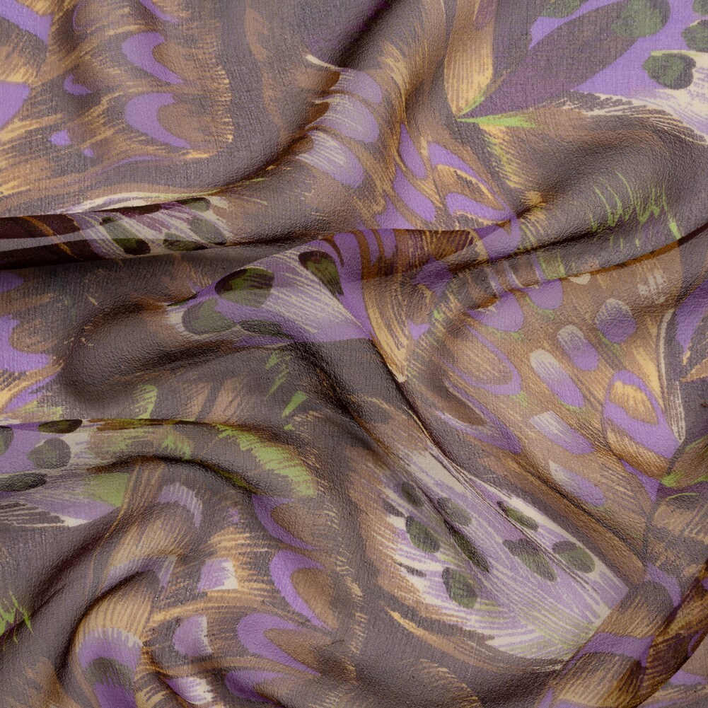 1 Yard Brown, Purple and Lime Butterfly Wings Silk Chiffon Lightweight Fashion Textile 54 inch Width