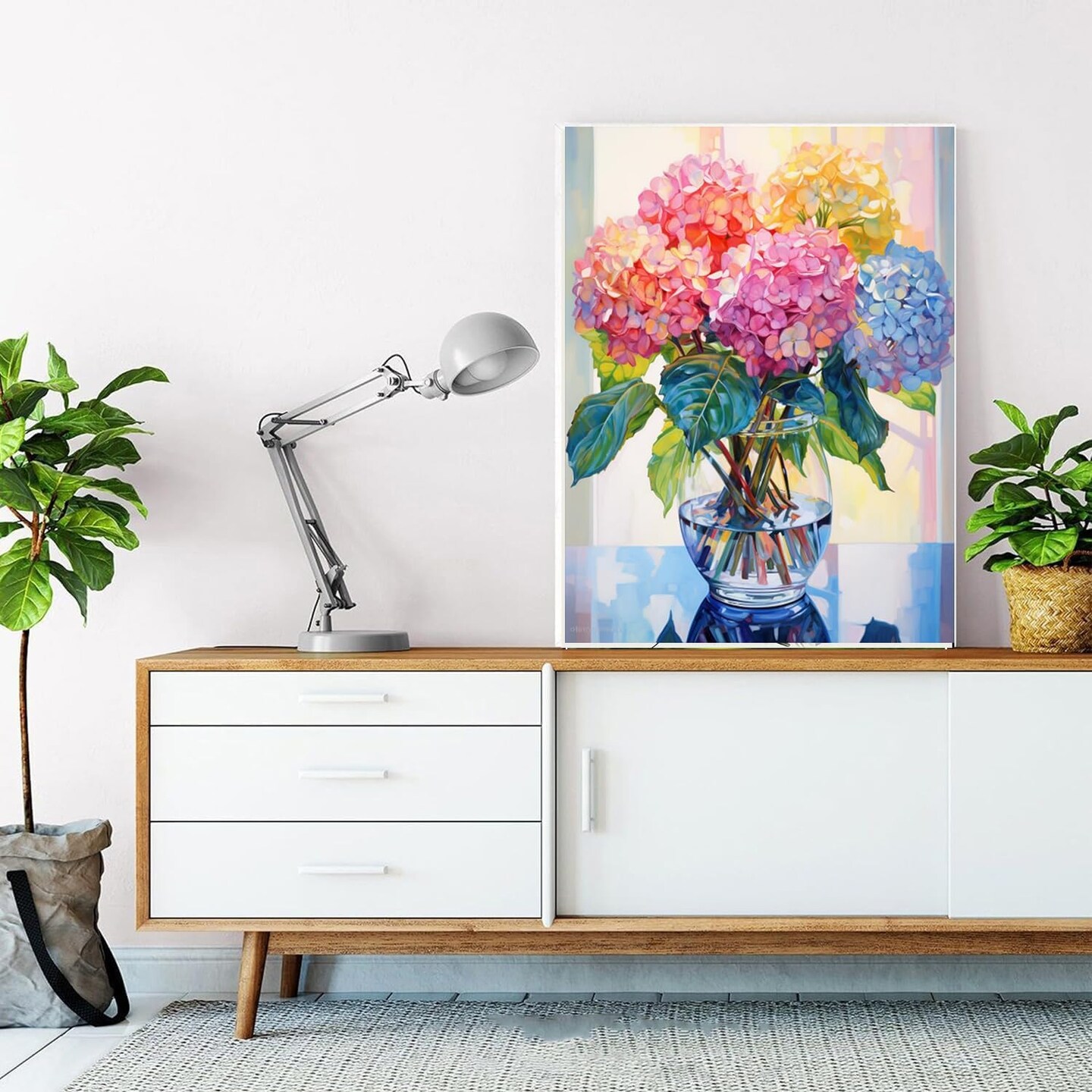 Hydrangea in Glass Diamond Painting Kit for Adults Beginners, 5D Full Drill Diamond Art Kit 11.8x15.7 Inch DIY Crystal Gem Painting Wall Decor Craft Set