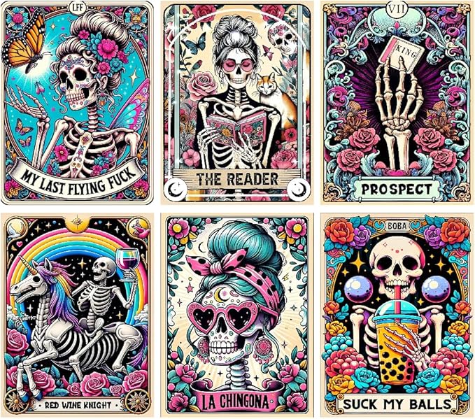 6 Packs DIY Skull Diamond Painting Kits for Adults, Halloween Skull Tarot Diamond Art Kits for Beginners, Full Round Dots Diamond Arts and Crafts for Home Wall Decor Gifts(12x16 inch)
