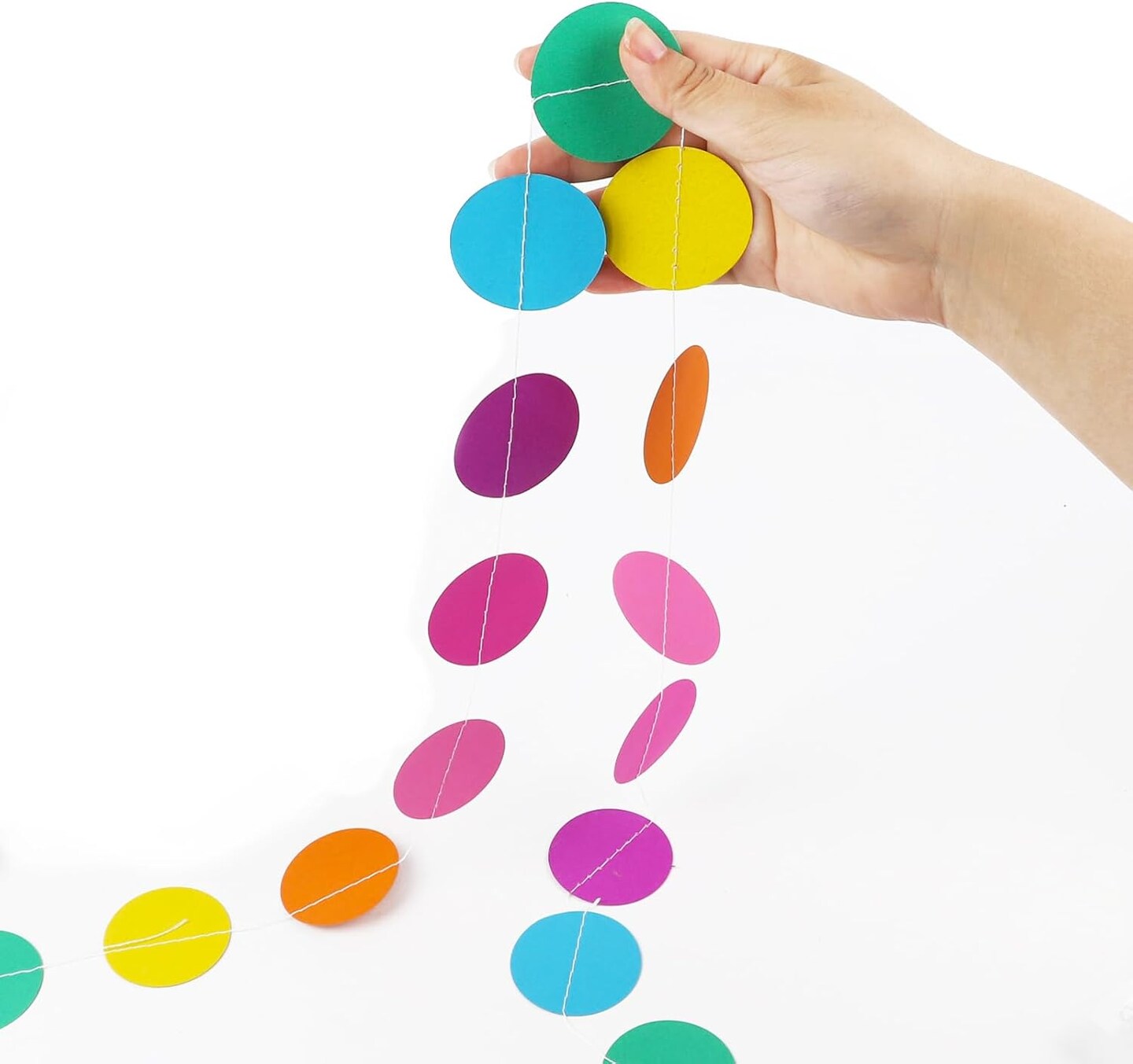 5pcs Colorful Paper Garland Party Decorations Circle Dots Hanging Rainbow Decorations for Birthday Wedding Baby Shower Classroom Candyland Streamers Party Supplies (66ft)