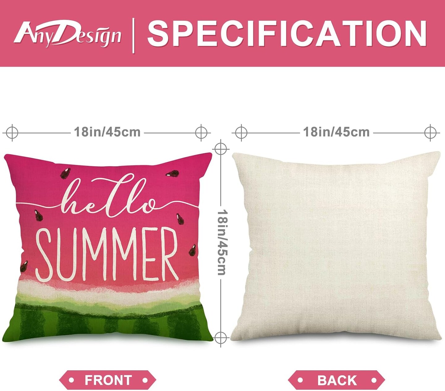 Summer Throw Pillow Covers Watercolor Watermelon Pillow Case 18 x 18 Inch Fruit Sweet Home Cushion Case for Home Indoor Outdoor Sofa Couch Office Decoration, Set of 4