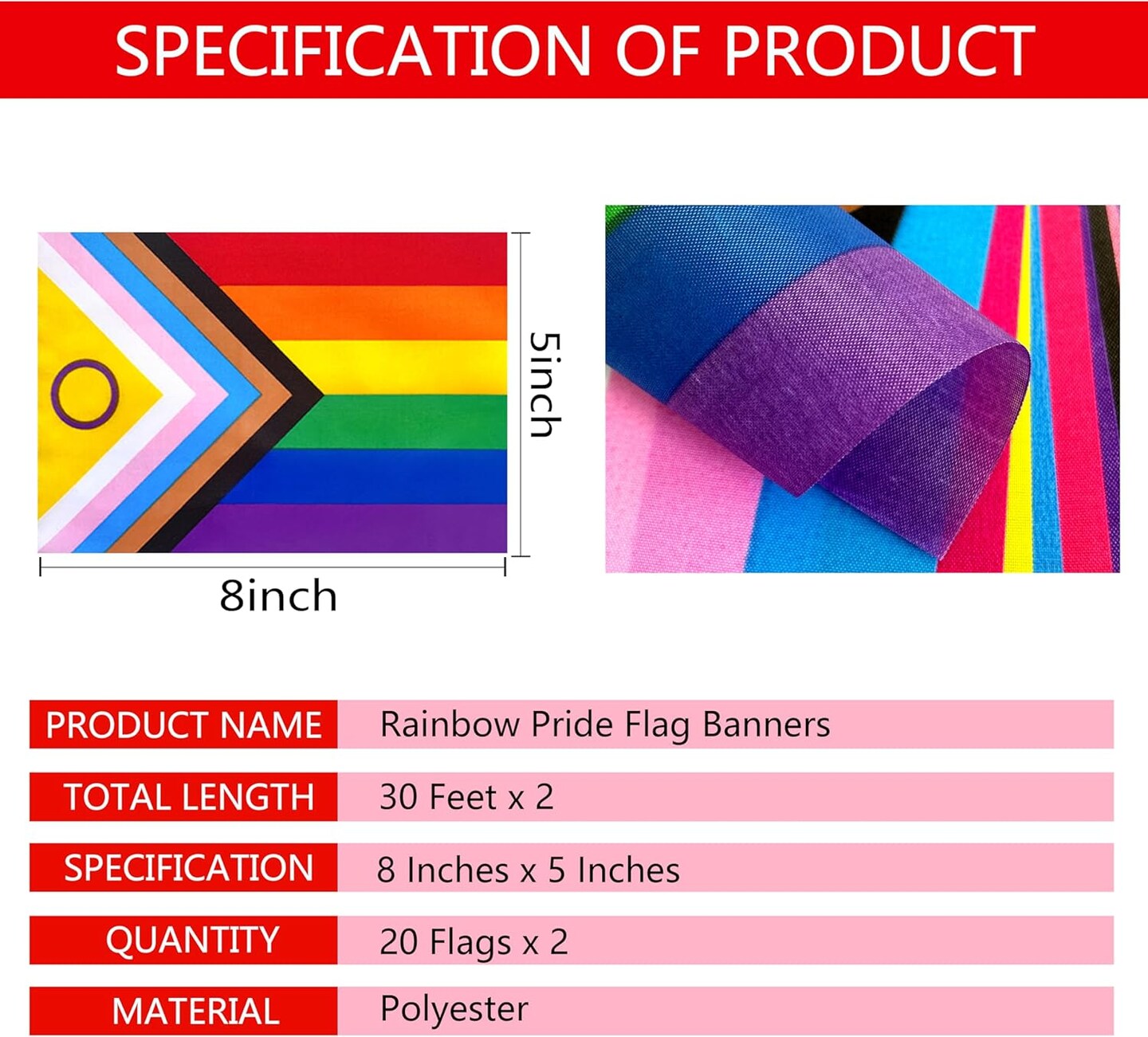 2 Packs New Intersex Progress Rainbow Gay All Pride Flags Banner String Set Small Mini LGBTQ Inclusive Bunting Flags Decoration,60 Feet 40 Flags