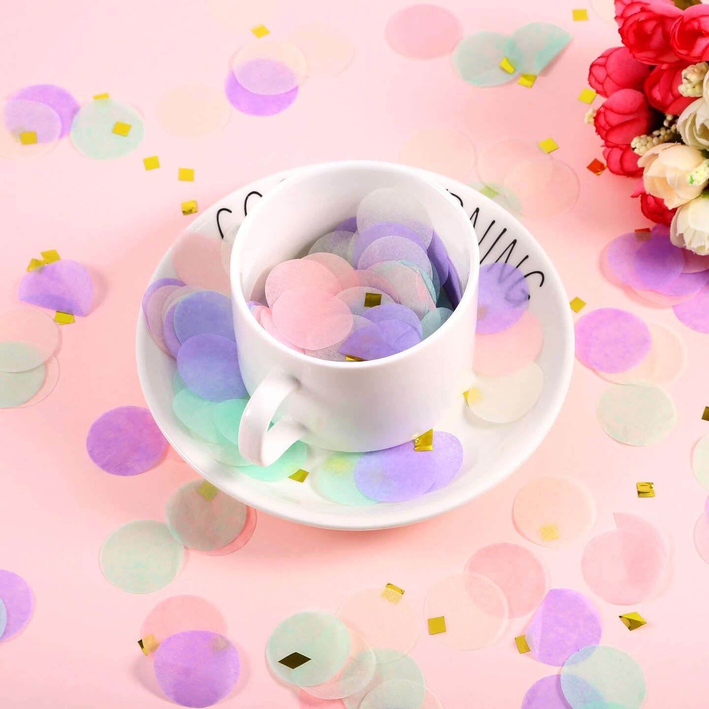 Pastel Table Confetti Unicorn Confetti 1 Inch Round Tissue for Baby Shower Unicorn Birthday Party Decoration, 1.76 oz(Mint Green, Purple, Pink, Cream)