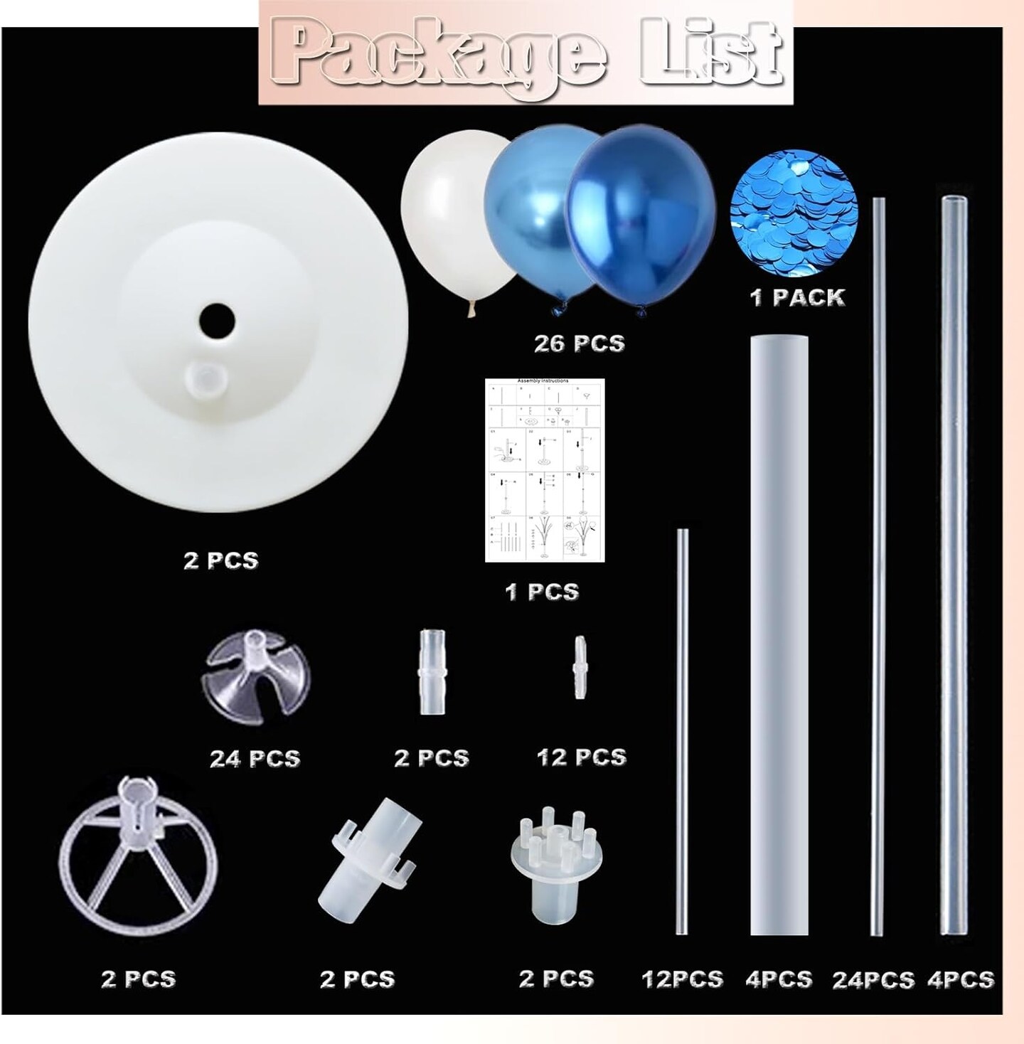 Balloon Column Kit Set of 2 With Confetti Balloons Included - Metallic Blue Balloon Tower with Stand, Base, and Pole,Backdrop Decoration for Wedding, Baby Shower, Birthday Party, or Bachelorette Party