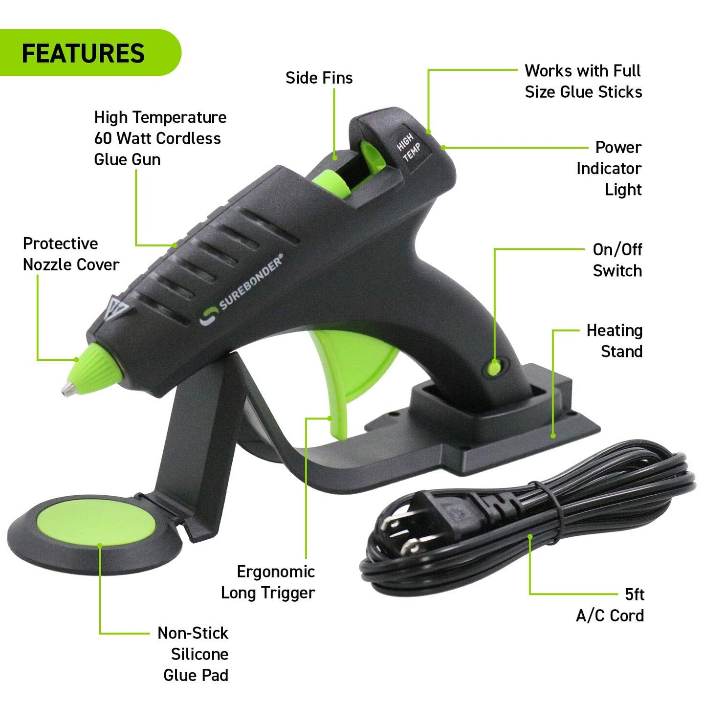 Cordless Hot Glue Gun, High Temperature, Full Size, 60W, 50% More Power - Sturdily Bonds Metal, Wood, Ceramics, Leather &#x26; Other Strong Materials (Specialty Series CL-800F)