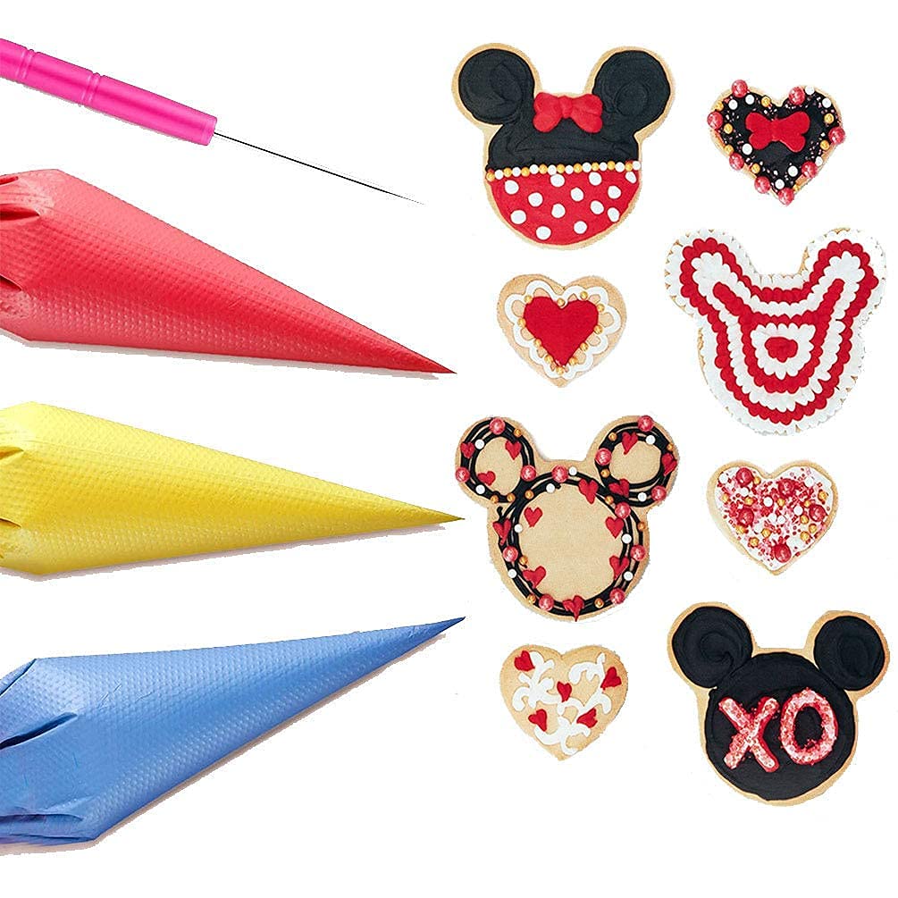 122 Pieces Tipless Piping Bags - 100pcs Disposable Piping Pastry Bag for Royal Icing/Cookies Decorating - 10 Pastry Bag Ties,10 Clips &#x26;2 Scriber Needle - Best Cookie/Cake Decorating Tools (14 inch)