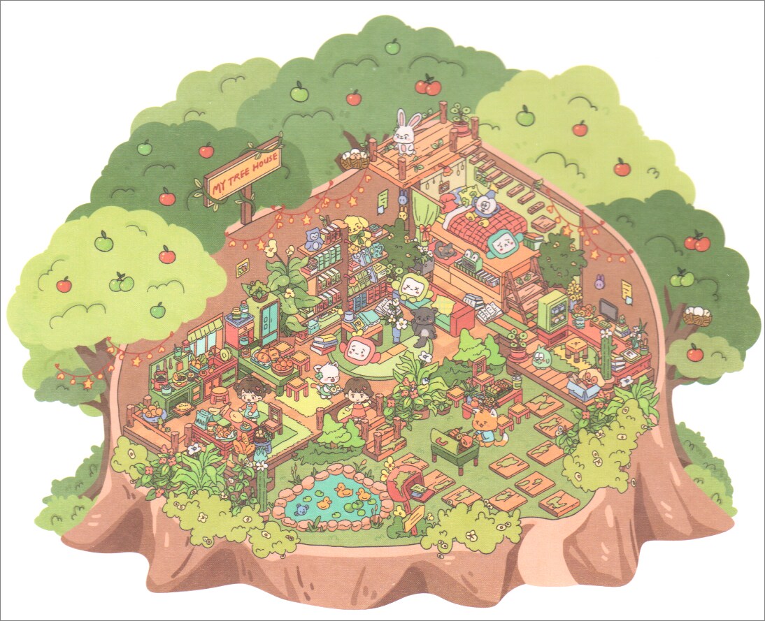 Apple Tree House Isometric Stickers, Large Size, DIY Sticker Scene Set, Adorabilities