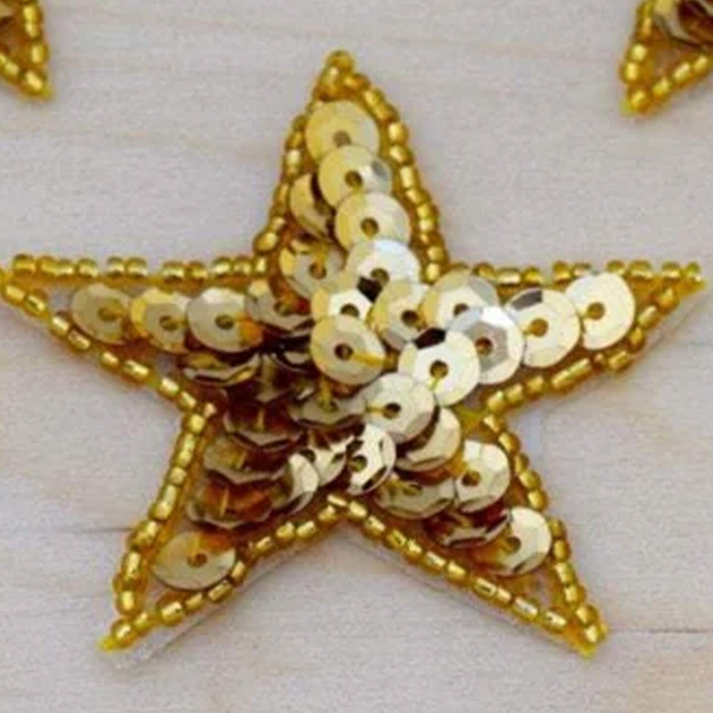 5 Medium 2.25" Gold Sequin Beaded Star Iron On Patch for Clothes Bags Hats Craft Supplies