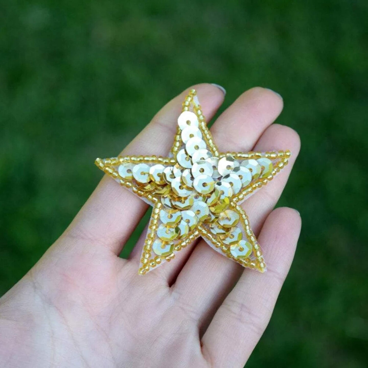 5 X-Small 1.25&#x22; Gold Sequin Beaded Star Iron On Patch for Clothes Crafts Hats Decoration