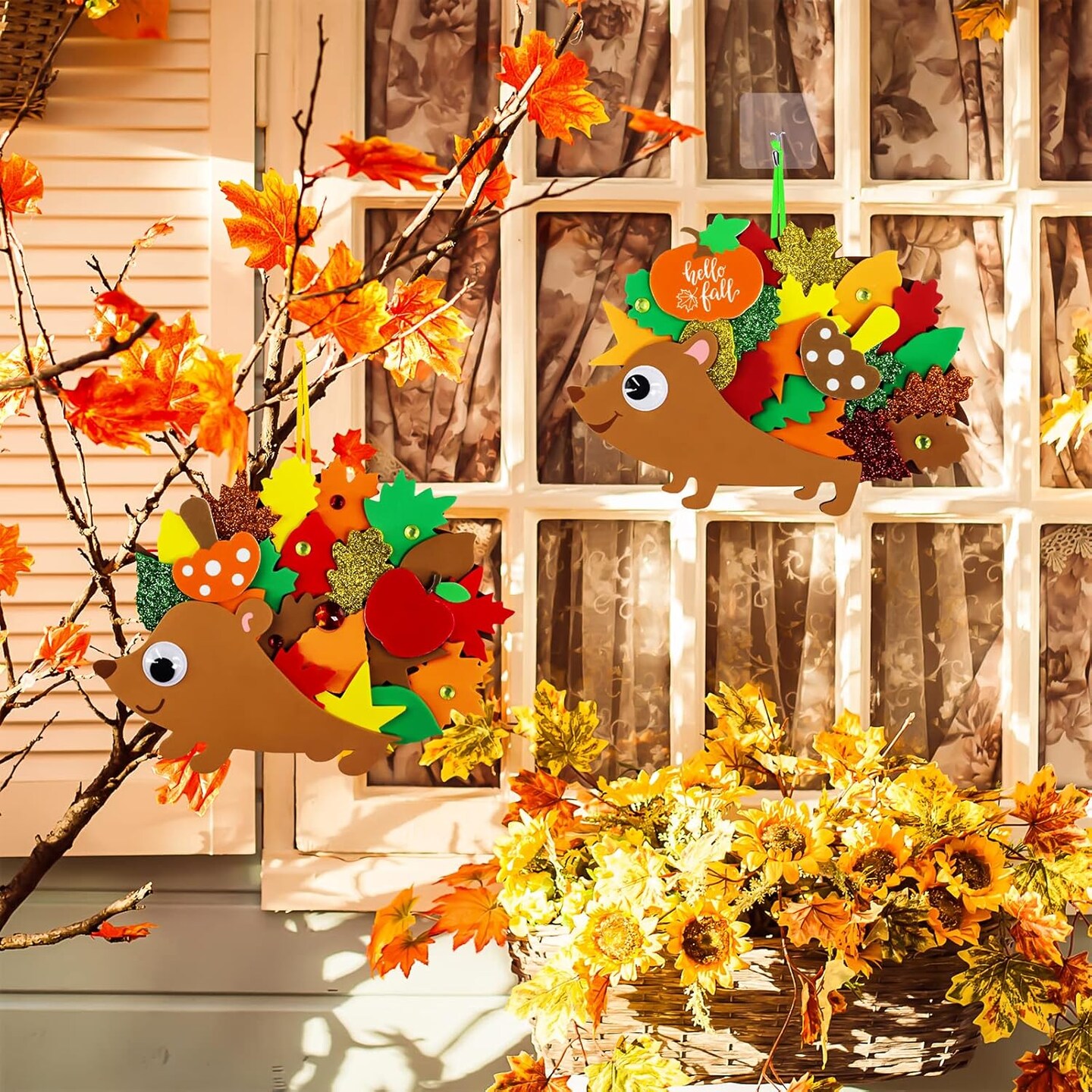 24 Sets Fall Craft Kits Fall Kids Crafts DIY Fall Leafy Hedgehog Ornaments