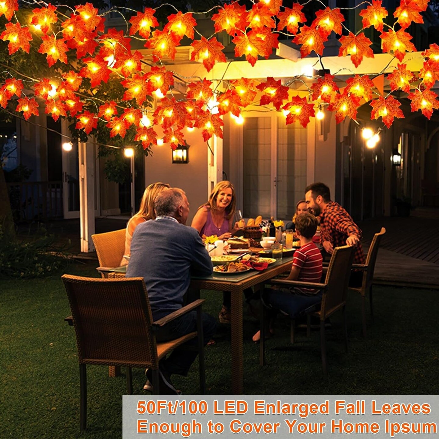 5 Pack Fall Garland with Lights - 50 Ft 100 LED