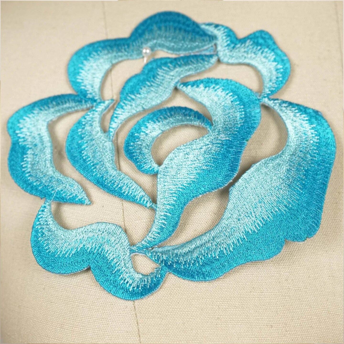 Blue Embroidery Flower Applique Pair Iron On 5.5 Inch Diameter Patch