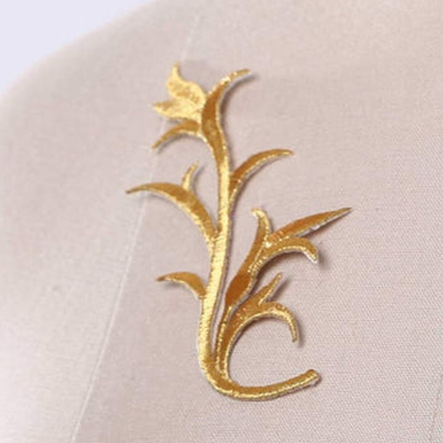 1 Pair Gold Iron on Embroidery Leaf Patch Floral Applique with Elegant Shine