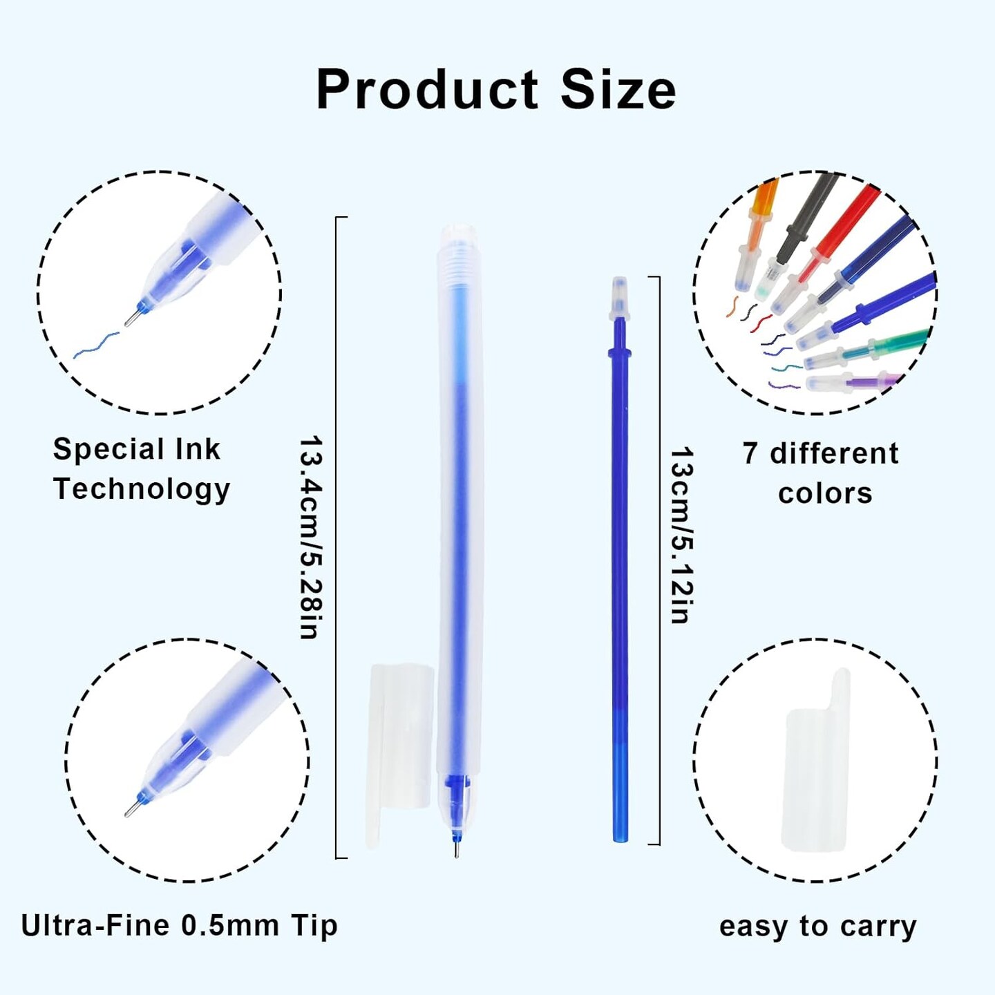 7-Color Heat Erasable Fabric Markers with 42 Refills - 0.5mm Tip (49 PCS)