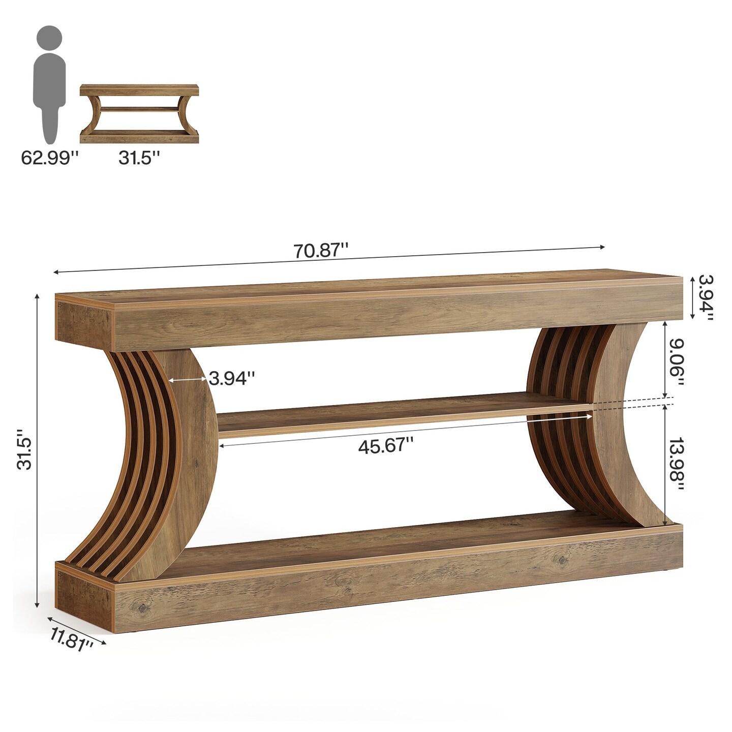 70.9" Entryway Console Table with 3-Tier Shelves Sofa Table Behind Sofa
